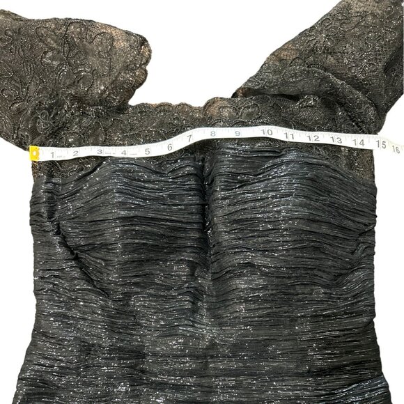 Patricia Rhodes Women's Size 6 Cocktail Dress Black Lace Pleated - Picture 5 of 8